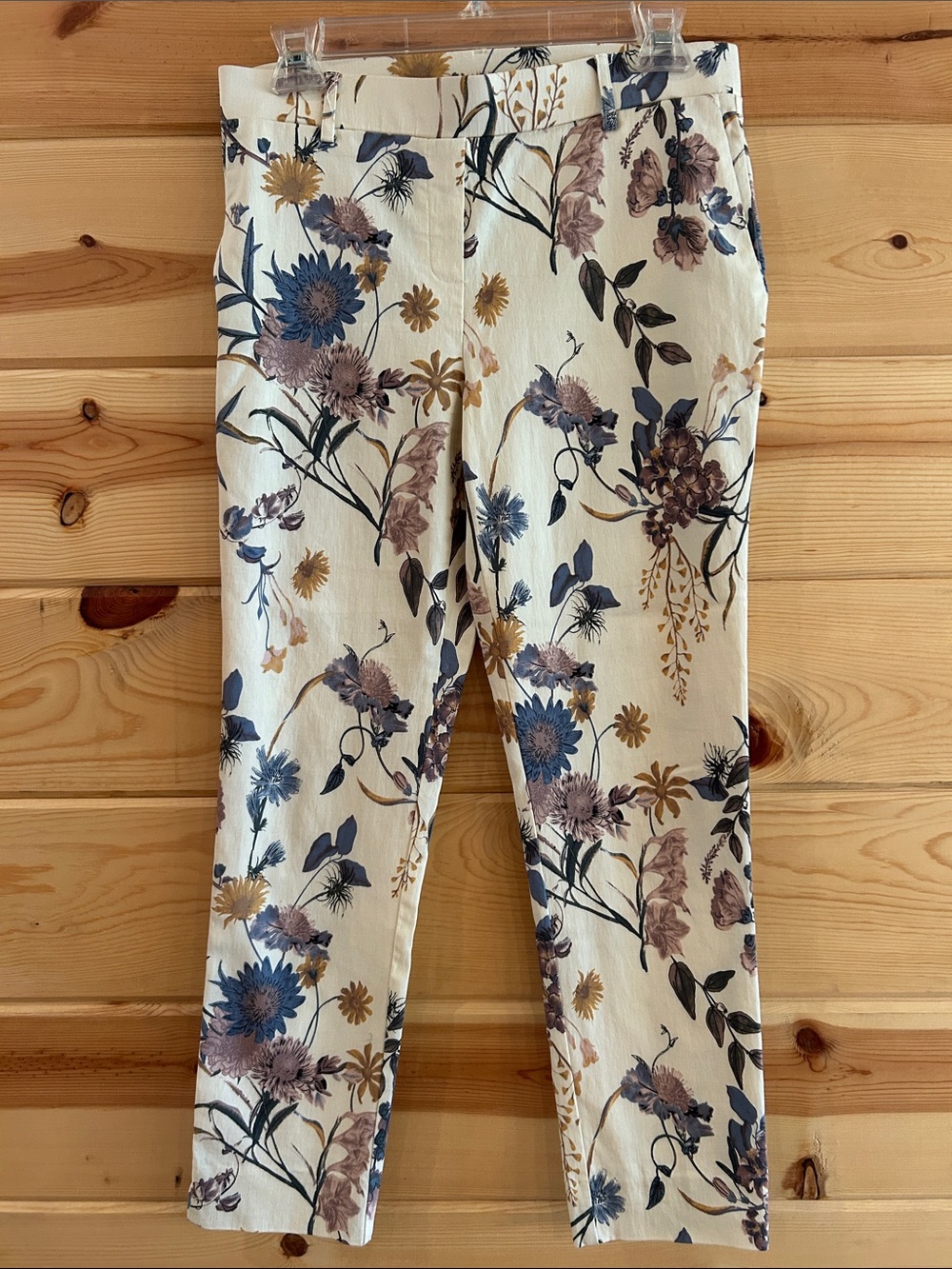 Women’s Cream Floral Cropped Ankle Pants, Size S
